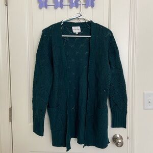 EUC Pink Rose women’s teal patterned knit pocket cardigan sweater‎ small